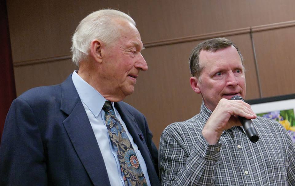 Photo of Bob with son Robert giving well wishes