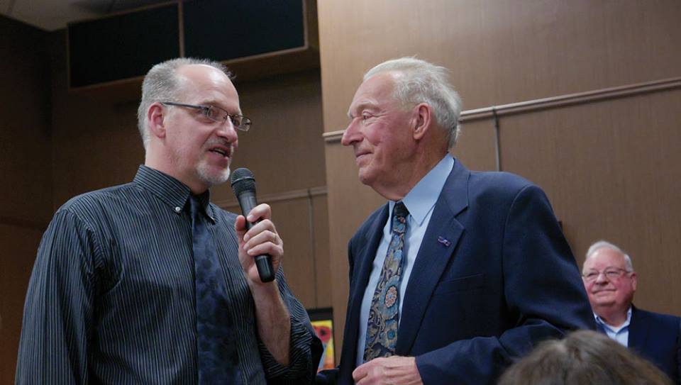 Photo of Bob with Dianne's brother Ken giving well wishes