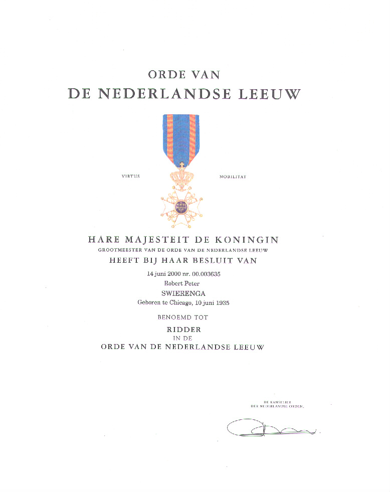 Order of the Netherlands Lion certificate photo